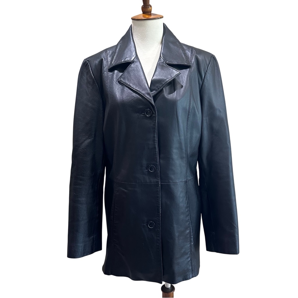 Jessica Holbrook Medium Women's Black Leather Trench Jacket